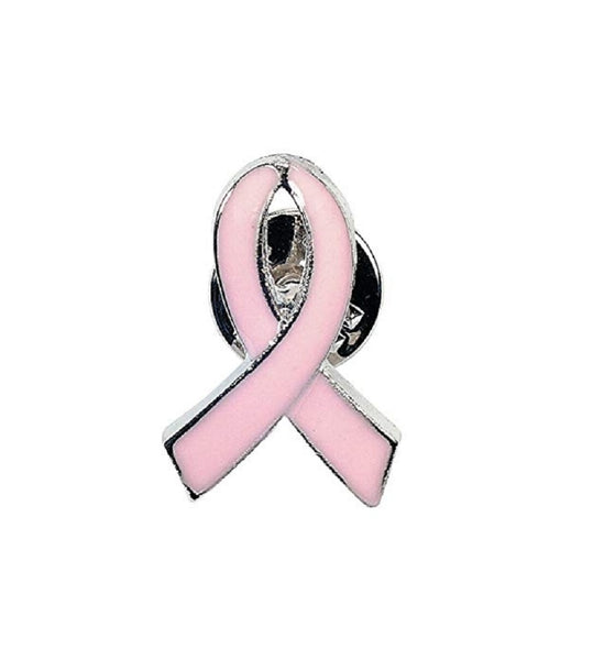 Breast Cancer Awareness Pink Ribbon Lapel Pin Silver Moon Bay